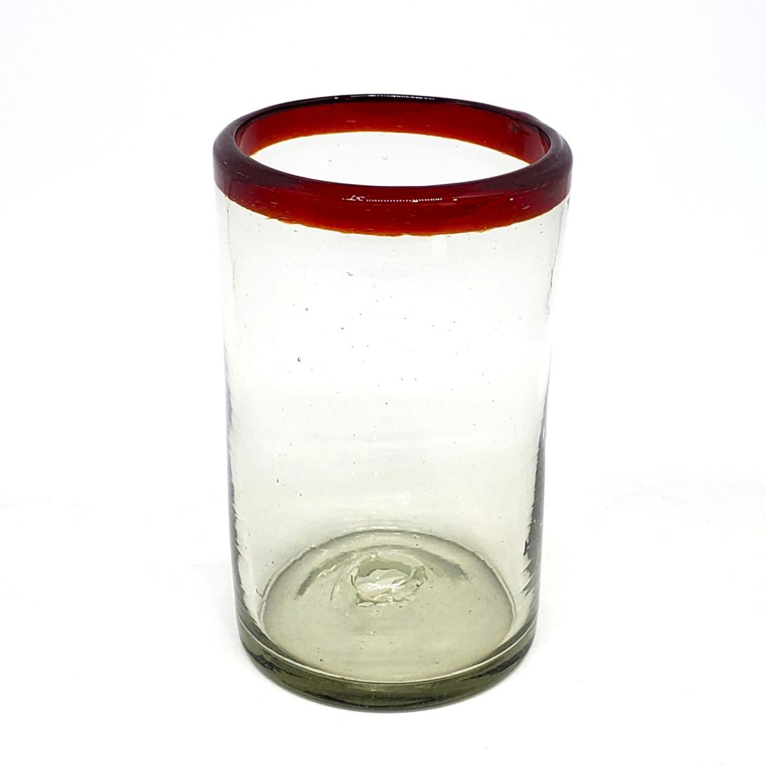 VIDRIO SOPLADO / Juego de 6 vasos grandes con borde rojo rub / stos artesanales vasos le darn un toque clsico a su bebida favorita.